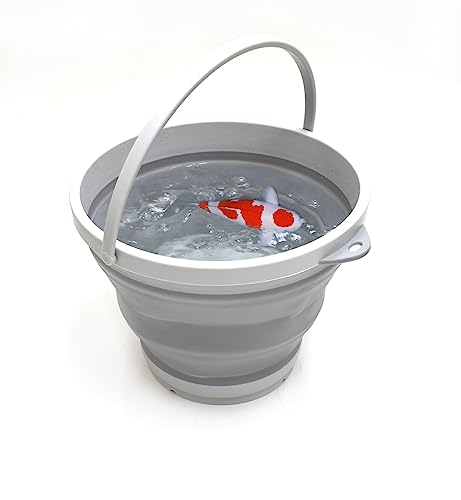 SAMMART 7L (1.8 Gallon) Collapsible Plastic Bucket - Foldable Round Tub - Portable Fishing Water Pail - Space Saving Outdoor Waterpot, Size 28cm Dia (1, Grey)