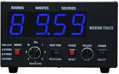 Classic Boxing Interval Timer, Professional Gymnastics Timer with LED Display, 1-12 Challenge Rounds and Adjustable Buzzer, 30S-10min Workout and 0/30/60S Rest Time,Blue - color: Blue