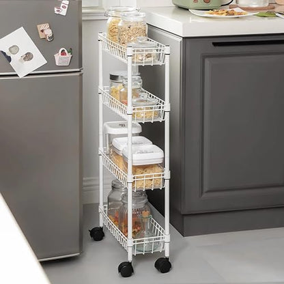 NSF white 4-layer storage rack, refrigerator crevice rack, washing machine crevice rack, laundry room dirty clothes storage, multifunctional household epoxy resin deep mesh basket - size: 4-White H basket