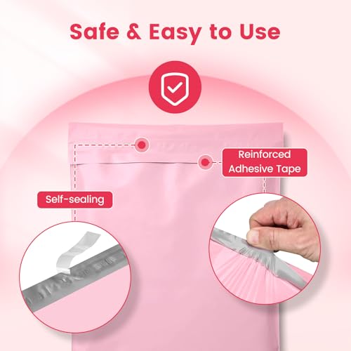 Metronic Poly Mailers 10X13 1000 Pack Bulk, Heavy Duty Self-Seal Shipping Bags for Clothing, Waterproof Medium Poly Packaging Bags for Clothing & Small Business, Light Pink - size: 10X13 1000PC