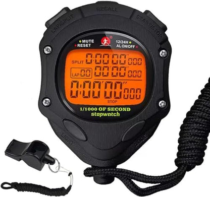 Stopwatch Timer, Digital Stop Watch with 0.01second & 0.001second Timing, Metal 10/100/400 Laps Memory, Rolilink Large dispaly Alarm Clock for Coach Sports Running Marathon - color: 100 Lap-backlight-black