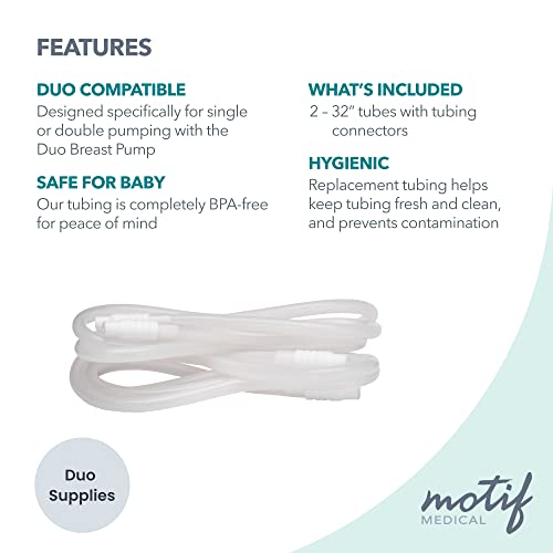Motif Medical Tubing for Motif Duo Breast Pump - Pump Tubing Replacement W/Connectors - Easy-to-Replace Lactation Tube - Essential Breast Pump Parts for Pump Maintenance (32”, 2 Tubes)