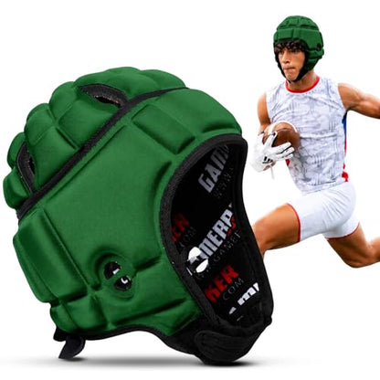 GameBreaker Soft Shell Helmet with Impact-Engineered Pro Protection, Lightweight Headgear – Flag Football, Rugby, 7v7 & MMA - color: Green, size: Medium