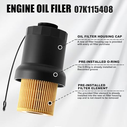 07K115408 Oil Filter Housing Cover Cap Fit for 2.5 Jetta, Beetle, Golf, Rabbit & Passat 2005-2014