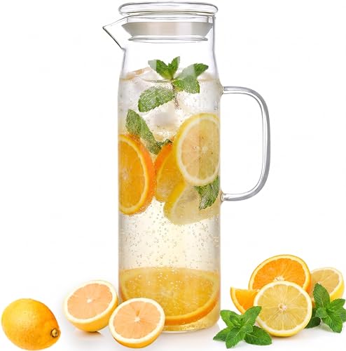 Glass Pitcher with Lid Glass Water Carafe with Handle, Fridge Water Jug Cold or Hot Beverages, Iced Tea, Milk, Juice 1500ml/51oz - color: Clear-pitcher