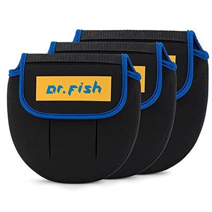 Dr.Fish Spinning Fishing Reel Cover, Fits 1000-6000+, Neoprene Protective Bag with Handle Slot, Spinning Reel Storage Case Pouch Accessories Mixed of 3