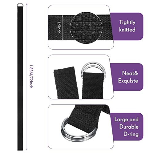 Jerify Yoga Strap for Stretching Bulk 6ft Exercise Stretch Band with Metal D Ring Adjustable Pilates Non Elastic Yoga Belt for Women Men Physical Fitness Gym Workout Dance - color: Black