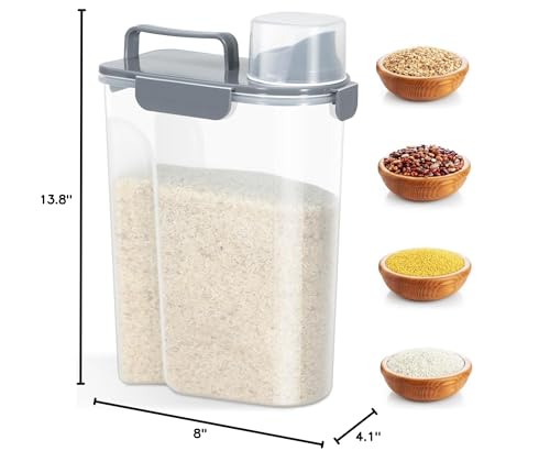 Rice Storage Container 10 Lbs, Airtight Food Dispenser with Large Spout and Cup for Pet Dog Cat Food Storage 7 Lbs - color: Grey-10L