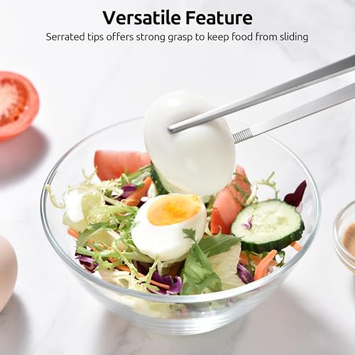 U-Taste 12" Kitchen Cooking Tweezer Set: 18/8 Stainless Steel Food-Grade Metal Food Tong, Flexible Pinching, Seamless-Welding, Sturdy and Non-Slip for Serving, Grilling, Frying (Round & Pointed Tip) - size: 12in (round+pointed tip)