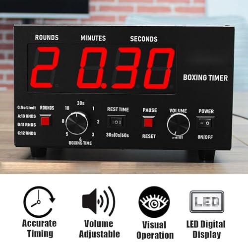 Boxing Interval Timer, Professional Gym Timer,with 1-12 Challenge Rounds/Adjustable Buzzer Alarm,for Kickboxing (Red) - color: Red