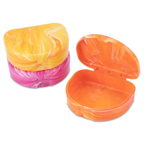 Practicon Marble Retainer Cases, Orthodontic Aligner Case, Mouth Guard Holder (3 Pack) (Sunset) - color: Sunset