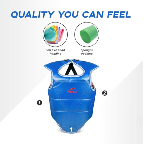 Chest Protector for Kickboxing, Sparring Training Heavy Punching, Boxing Body Protector Adjustable Shield, Martial Arts Upper Belly Protection Pad, Taekwondo - size: Large (Red/blue)
