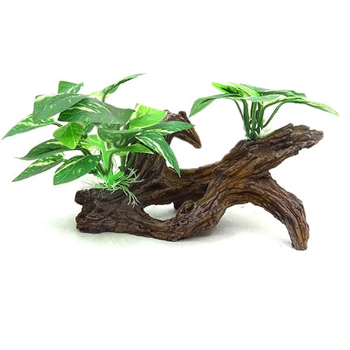 alfyng Resin Driftwood Fish Tank Decorations Trunk Cave Aquarium Ornaments | Simulation Plants Betta Silk Leaf Tank Accessories Goldfish Bowl Décor - color: A