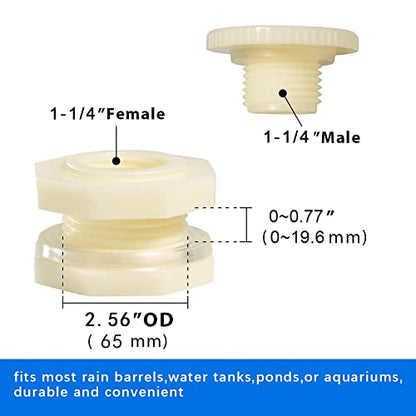 1-1/4" ABS Bulkhead Water Tank Connector Adapter Fitting Thru-Bulk Pipe Fitting (Pack of 2) - size: 1.25 Inch, style: Set of 2
