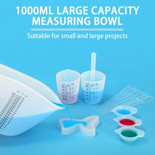 Creahaus 1000ML Large Silicone Measuring Cups for Resin, Easy to Read 36oz Silicone Mixing Bowl with 100ML Mixing Cup, Easy Clean Reusable Epoxy Resin Supplies with Stir Stick, Pipettes - color: Black, size: 1000ml+100ml kit