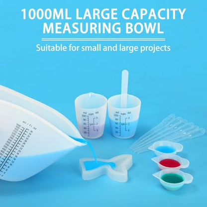 Creahaus 1000ML Large Silicone Measuring Cups for Resin, Easy to Read 36oz Silicone Mixing Bowl with 100ML Mixing Cup, Easy Clean Reusable Epoxy Resin Supplies with Stir Stick, Pipettes - color: Black, size: 1000ml+100ml kit