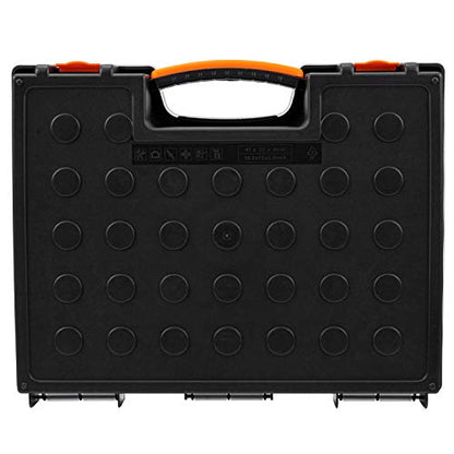 Amazon Basics 19-Removable Compartment Small Parts Organizer, Portable Hardware Storage Box with Customizable Compartments, Black, Orange, 16.5 x 13.2 x 2.4 inches