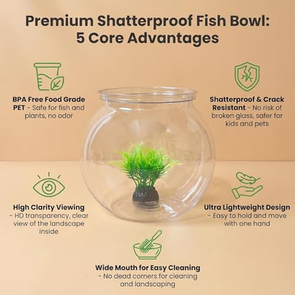 25.36 oz Mini Plastic Fish Bowl Unbreakable Shatterproof Decorative Goldfish Tank Round Vase for Desktop Home Decor Party Centerpieces