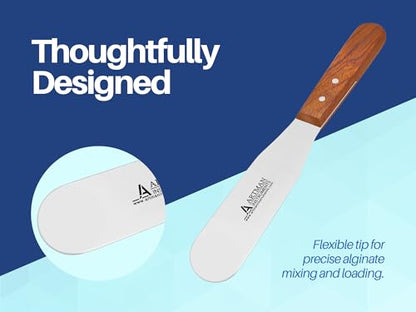 Dental Lab Spatula - 8" 11R Straight Set of 3 - Stainless Steel Plaster & Alginate Mixing Tools with Wooden Handle for Dental Labs