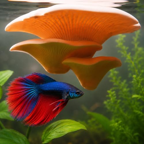 Aquarium Mushroom Hammock for Betta Resting, Aquarium Hideout Shelf with 2 Strong Suction Cups, Natural Betta Hammock & Resting Spot, Fish Safe Decor for Betta Tanks