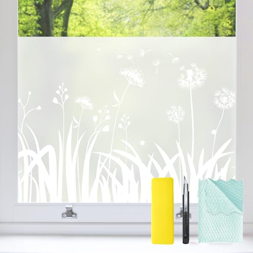 Bloss Frosted Glass Window Privacy Film Bathroom Decorative Windows Privacy Film, Static Cling Sun Blocking Opaque Coverings, UV Blocking Window Clings for Home Office (Dandelion, 17.5 x 118 inches) - color: Pure, size: 17.5" x 118"