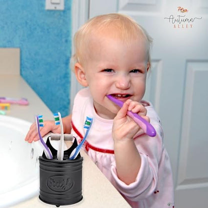 Autumn Alley Adorable Farmhouse Toothbrush Holder for Bathroom, Black Rustic Bathroom Accessories, Galvanized Country Decor, Fun black toothbrush holder with Rustic Design & Electric Toothbrush Holder