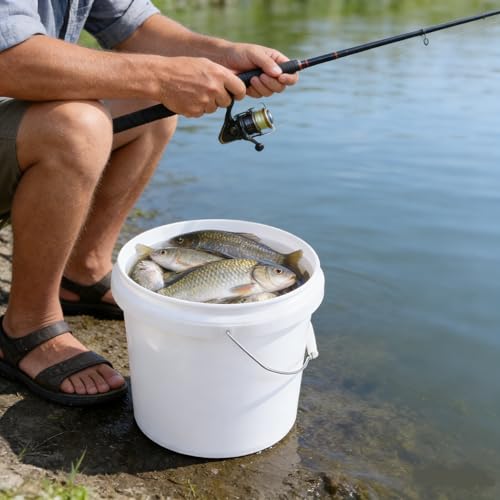 4-Gallon White Bucket Pail Container with AirTight Lid, Food Grade All Purpose Bucket with Metal Handle, BPA Free, 4 Packs