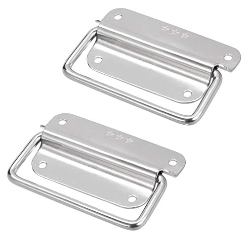 XMHF 4 Inch Pull Ring Handle Stainless Steel Foldable Boat Hatch Latch Cabinet Lifting Ring Pull Handle - Pack of 2 - size: 4 Inch