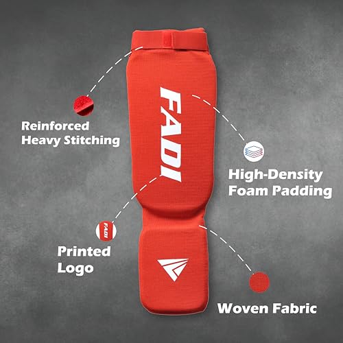 Shin Guards – Durable Leg & Instep Protection for Muay Thai, Kickboxing, MMA, BJJ, Karate & Taekwondo | Lightweight Training & Sparring Shin Instep Guard - color: Red, size: Large