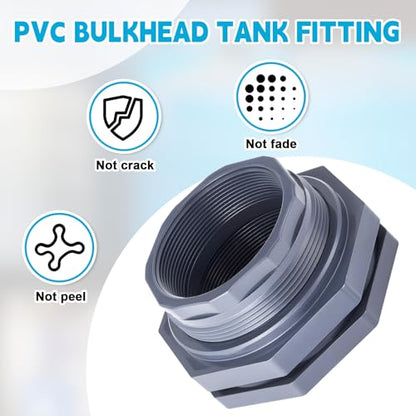 2 Pcs 4 Inch Bulkhead Fitting PVC Water Tank Connector Plumbing Pipe Threaded Bulkhead Fitting NPT for Rain Barrels, Water Tanks, Aquariums, Tubs, Pools - size: 4 Inch