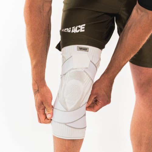 Tenace BJJ Knee Brace – Compression Knee Pad with Side Stabilizers & Gel Pad for Grappling, Jiu Jitsu, MMA, Wrestling, Judo & Muay Thai (1, White, X-Large) - color: White, size: X-Large
