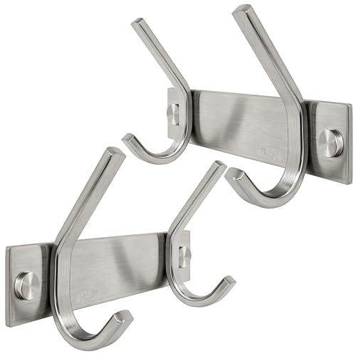 WEBI Set of 2, C-CBG022 Heavy Duty Stainless Steel 304 Hook Rail Coat Rack with 2 Hooks, Satin Finish, Great Home Storage & Organization for Bedroom, Bathroom, Foyers, Hallways - size: 2-Hooks(2 Pack)