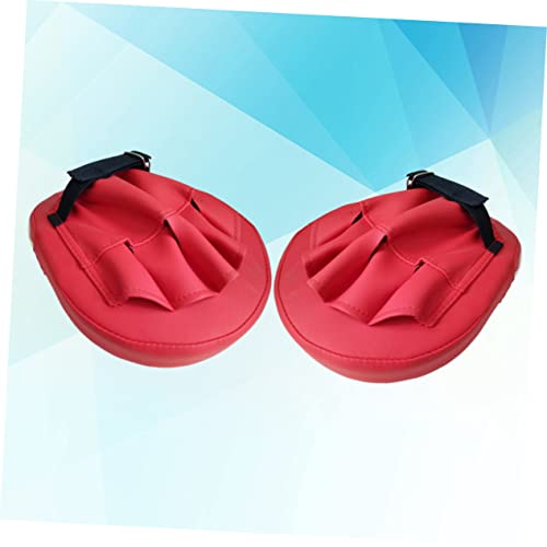 Pair of Curved Thai Pads for Kickboxing Training, PU Leather Red