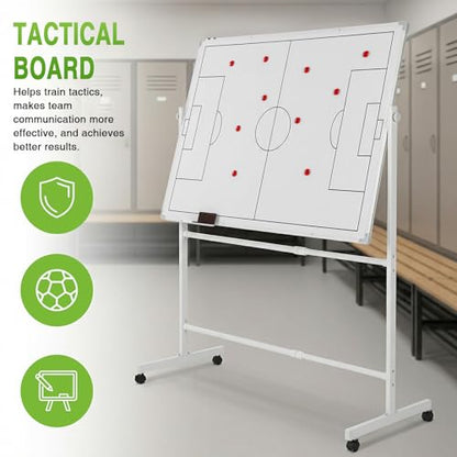 Mobile Double-Sided Soccer Coaching Board Height Adjustable Dry Erase Whiteboard with Wheels Soccer Tactics Board with Magnets Pen & Eraser for Teaching Training
