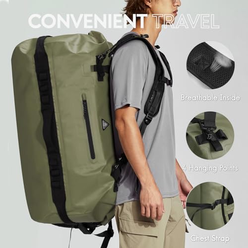 Haimont IPX7 Waterproof Roll-Top Dry Duffel Backpack Bag - color: Army Green, size: 90L
