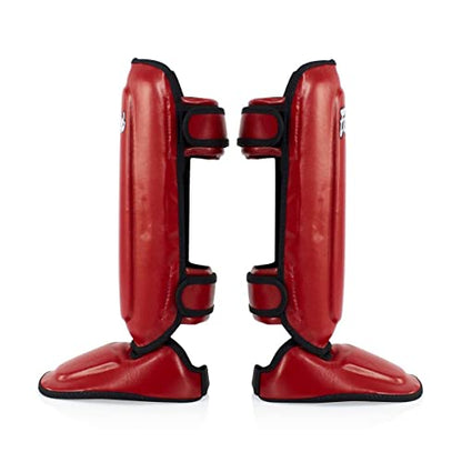 Fairtex SPK9 PU Leather Youth Shin Guards, Hook and Loop Muay Thai Shin Pad - color: Red, size: 10-12yrs