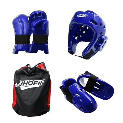 Martial Arts Karate Protective Sparring Gear Package Deal/Gift Adjustable Adult & Youth Headgear, Gloves & Kicks for MMA, Taekwondo, Boxing Training - color: Blue, size: Small