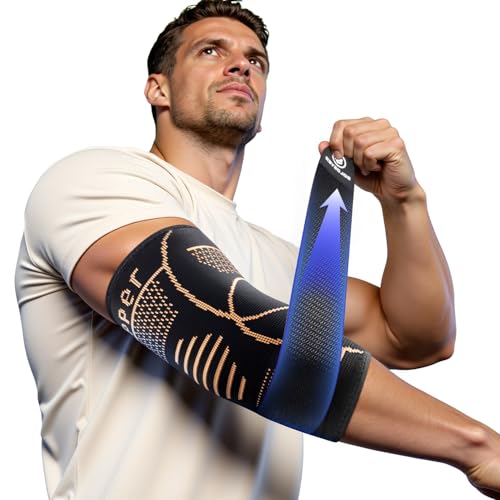 Copper Elbow Compression Sleeve for Tennis Elbow, Tendonitis, Golfers - style: Gold-S
