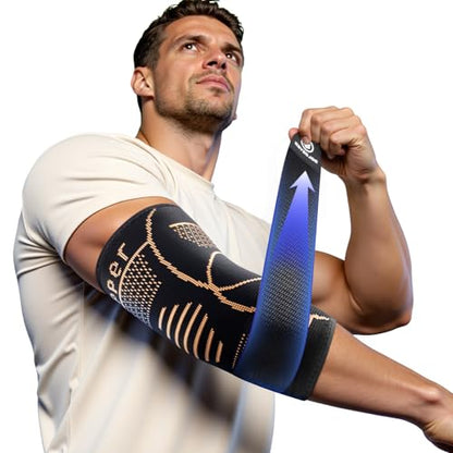 Copper Elbow Compression Sleeve for Tennis Elbow, Tendonitis, Golfers - style: Gold-M