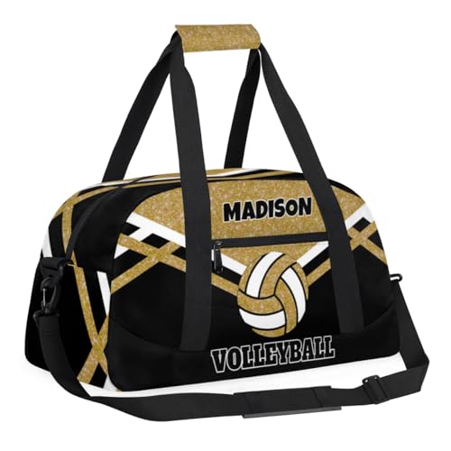 Custom Sport Volleyball Bag, Olive Yellow Glitters with Black | Personalized Duffle Bag with Name Overnight Bag Toddler Gym Duffle Bag for Travel Weekend Sleepover Bag - color: Olive Yellow