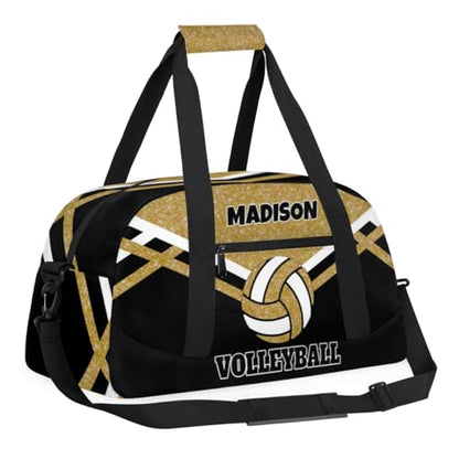 Custom Sport Volleyball Bag, Olive Yellow Glitters with Black | Personalized Duffle Bag with Name Overnight Bag Toddler Gym Duffle Bag for Travel Weekend Sleepover Bag - color: Olive Yellow