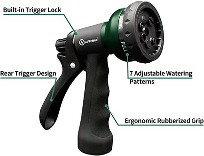 AUTOMAN Garden Hose Nozzle 2PK, ABS Water Spray Nozzle with 7 Adjustable Patterns, Slip Resistant for Watering Plants, Lawn, Garden, Washing Cars, Cleaning, Showering Pets & Outdoor Fun - color: Dark Green ×2