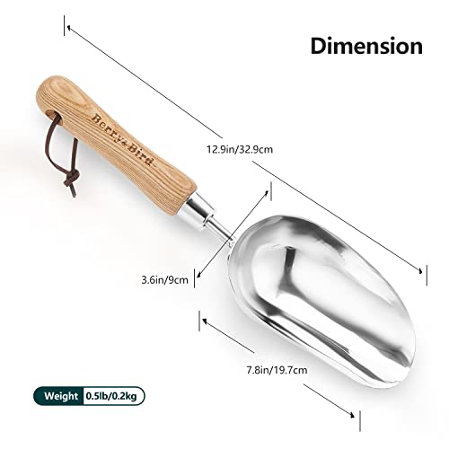Berry&Bird Garden Loose Soil Scoop, Stainless Steel Hand Shovel Spade with Wood Handle Multi Function Gardening Trowel Spoons for Transplanting, Digging, Planting, Cultivation - color: Loose Soil Scoop, size: Small
