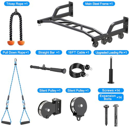 SELEWARE 48'' Heavy Duty Wall Mount Pull Up Bar with Cable Pulley System - color: A. Black Pull Up Bar with Cable Pulley System