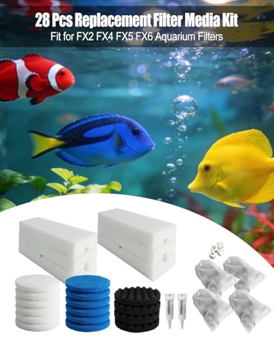 28 Pcs Replacement Filter Media Kit Fit for FX2 FX4 FX5 FX6 Aquarium Filters, Includes 6 Carbon Foam Pad, 4 Bio-Foam Pads, 6 Foam Block, 6 Water Polishing Pad, 2 Silicone Lube, 4 Media Bag