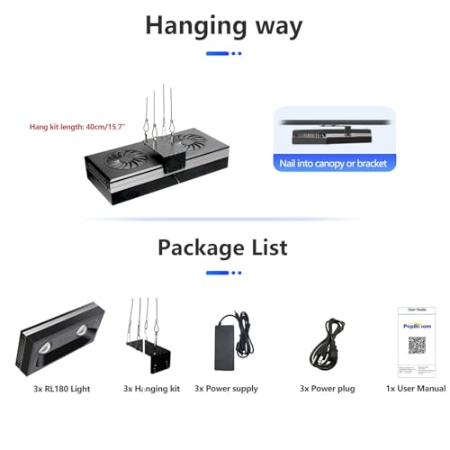 3PCS RL180 WiFi Marine Aquarium Led Lighting Full Spectrum, Reef LED Fish Tank Light 170CM-240CM Marine Coral Aquarium Reef Tank - size: 3 Light with hang kit