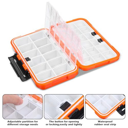 3 Pcs Small Waterproof Tackle Box Organizer, Plastic Double-Sided Storage with Adjustable Dividers for Fishing Lures, Hooks, Bait (Green, Orange, Gray)