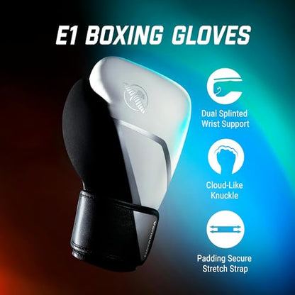Hayabusa E1 Boxing Gloves for Men and Women - color: White/Silver, size: 10oz