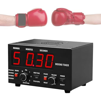 Classic Boxing Interval Timer,Professional Gym Timer w/LED Display,Boxing Fitness Timers,Selectable Training Time and Cycle Repetitions, Sound Adjustable (Red) - color: Red