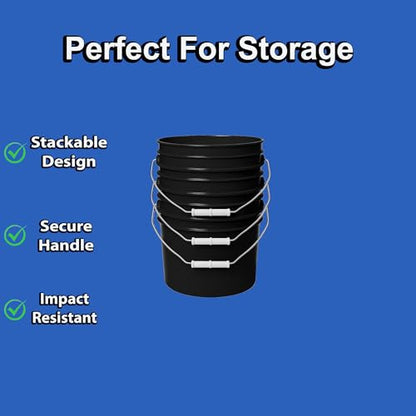 1-Gallon Bucket with Airtight Lid – Made in USA, Food Grade BPA Free Plastic, Heavy Duty Multi-Use, Metal Handle with Grip, Stackable Storage – Black, 3 Pack - color: Black, size: 3